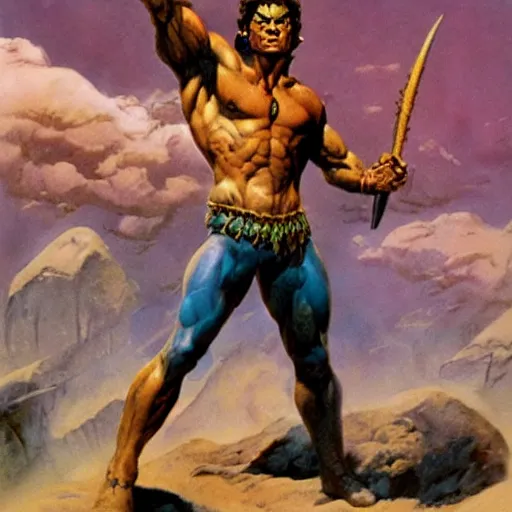 Image similar to Warrior Demigod of Heroism, by Boris Vallejo and Frank Frazetta