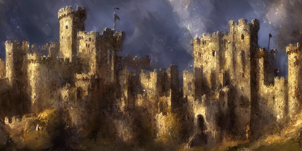 Image similar to a medieval castle by craig mullins, extremely beautiful, f/1.4