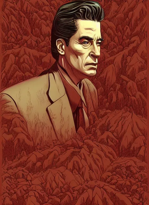 Image similar to dale cooper, kyle mclaughlin, in a shallow grave, top view, twin peaks poster art, from scene from twin peaks, by michael whelan, artgerm, retro, nostalgic, old fashioned, 1 9 8 0 s teen horror novel cover, book