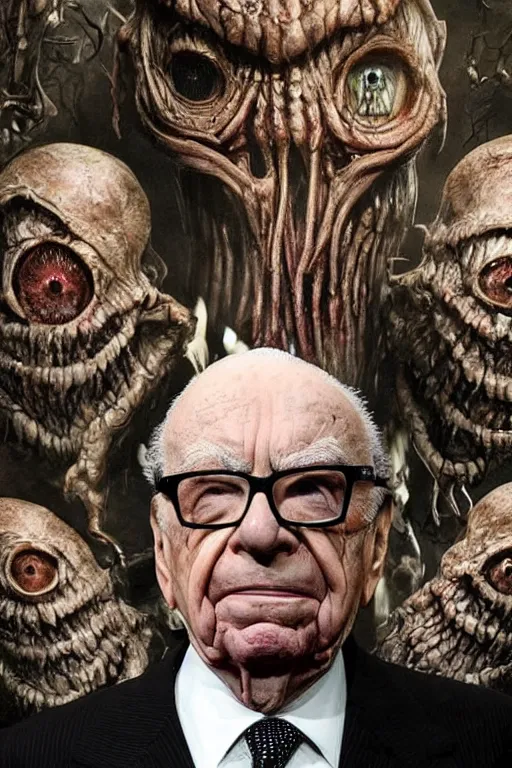 Image similar to !!! rupert murdoch!!! as a monster with!! many eyes!!, photorealistic, cinematic lighting, highly detailed, very intricate, by guillermo del toro and hr giger