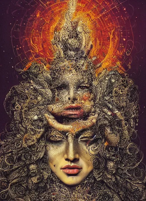 Image similar to Fire goddess painting by Dan Hillier, trending on artstation, artstationHD, artstationHQ, 4k, 8k