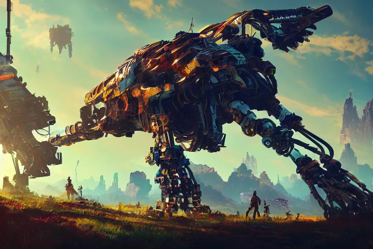 Image similar to scorcher machine mecanical creature robot of horizon forbidden west horizon zero dawn radiating a glowing aura global illumination ray tracing hdr fanart arstation by ian pesty and alena aenami artworks in 4 k