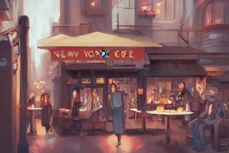 Prompt: new york coffee shop, by loish trending on artstation deviantart