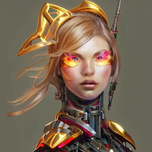 Image similar to studio portrait of lawful good colorful female holy mecha paladin absurdly beautiful, elegant, young sensual graceful woman, ultrafine hyperrealistic detailed face illustration by kim jung gi, irakli nadar, intricate linework, sharp focus, bright colors, matte, octopath traveler, final fantasy, unreal engine highly rendered, global illumination, radiant light, intricate environment