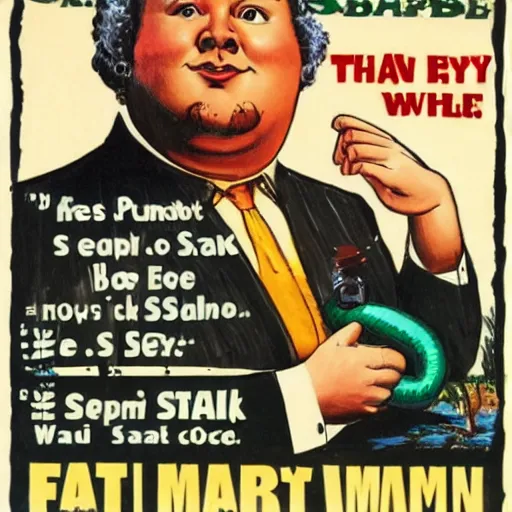 Image similar to fat man we respect you a lot fat man, snake oil CMO