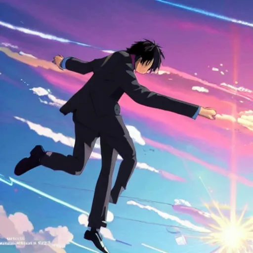 Image similar to Animation of Keanu Reeves in Kimi No Na Wa, Your Name, Matoko Shinkai, beautiful, anime, colorful, animation, CoMix Wave Films