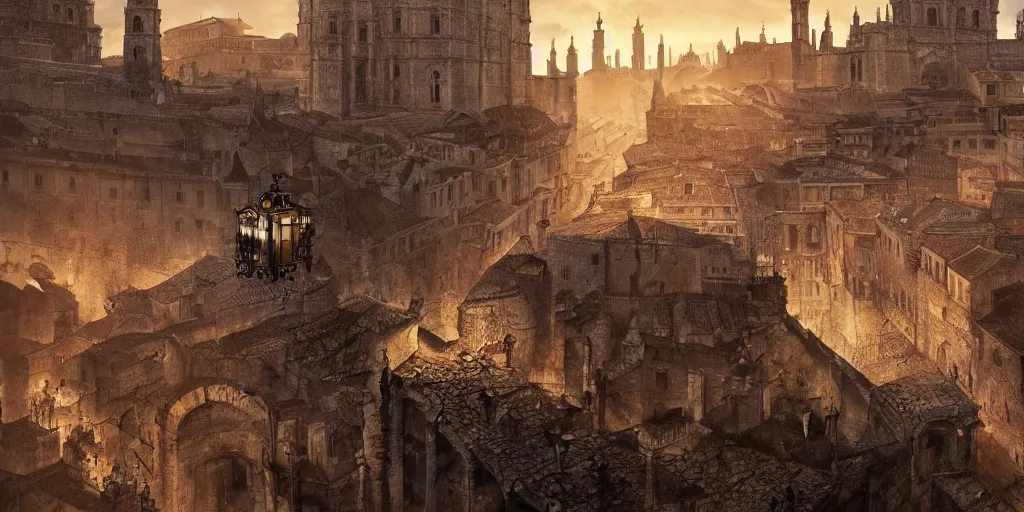 Prompt: the monumental city of caceres with dragons flying over it, dramatic lighting, cinematic, extremly high detail, photorealistic, cinematic lighting, post processed, concept art, artstation, matte painting, style by greg rutkowsky