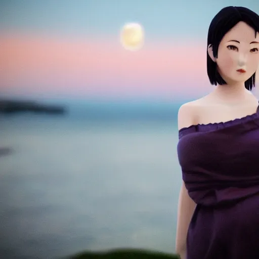 Image similar to A realistic photo of Isshiki Ôtsutsuki with a full moon in the background, hyper-realistic, 8K HDR, 50mm bokeh, fashion photography.