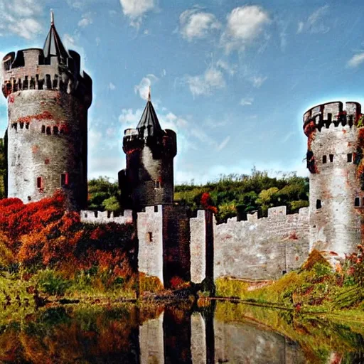 Prompt: a castle with many towers in a serene landscape by artur bordalo