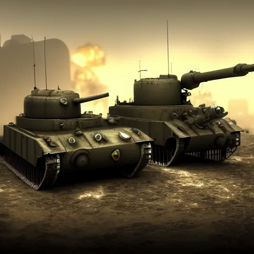 Prompt: dieselpunk tanks doing battle, highly detailed, 4 k, hdr, award - winning, octane render, artstation