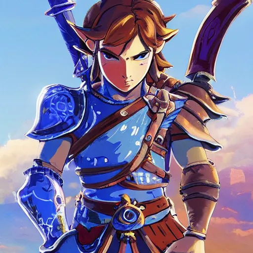 Prompt: a ultra detail picture portrait of A warrior in shimmering armor, the sun at their back, strides forward with sword held high. They are the embodiment of courage and strength, and they are ready to fight for what is right. vivid tones, wide angle, by miyazaki, nausicaa ghibli, breath of the wild, 8k, photorealistic,