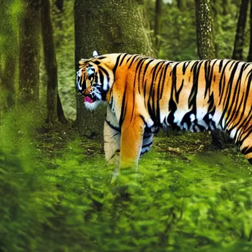 Prompt: a tiger with big wings in a forest, professional photo