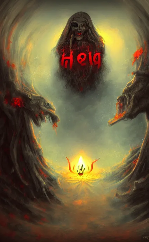 Image similar to Meeting God in Hell, digital art, trending on art station