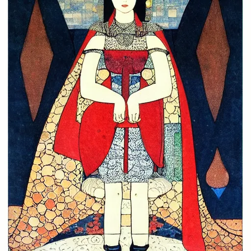 Prompt: interesting maximalist elaborate full body portrait of a beautiful medieval girl, in the style of kawase hasui and paul klee HD
