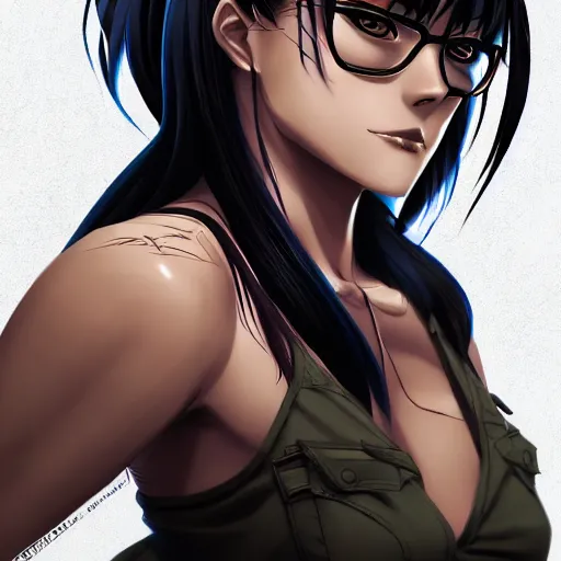 Image similar to a portrait of revy from black lagoon manga, symmetrical eyes, symmetrical face, art by lois van baarle and loish and ross tran and rossdraws and sam yang and samdoesarts and artgerm, digital art, highly detailed, intricate, sharp focus, trending on artstation hq, deviantart, unreal engine 5, 4 k uhd image