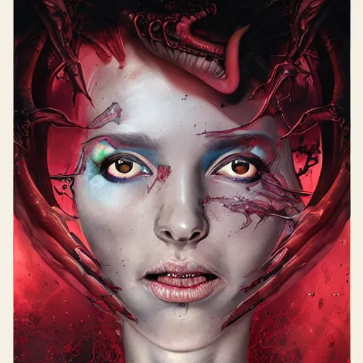 Image similar to a dream portrait of a gorgeous succubus stealing a soul, beautiful, terrifying, melting, webbing, 8 k, by tristan eaton, stanley artgerm, tom bagshaw, greg rutkowski, carne griffiths, ayami kojima, beksinski, giger, trending on deviantart, face enhance, hyper detailed, minimalist, horror, alien