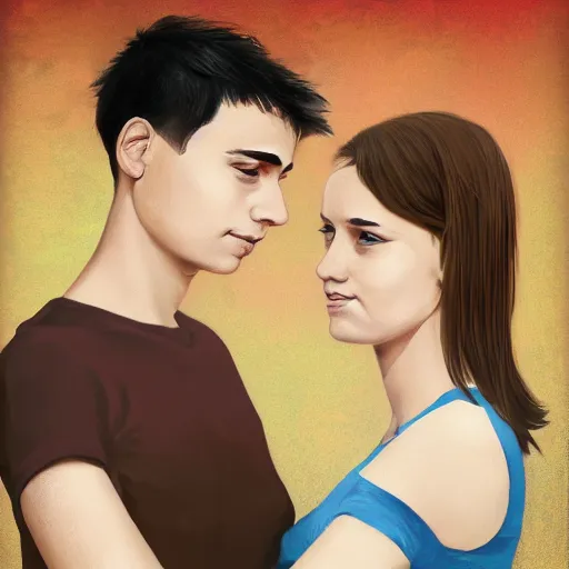 Prompt: portrait of a young couple by the most trending digital artists