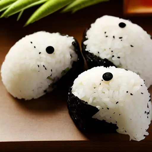 Image similar to photo of onigiri with cute faces, high detail, funny, 8k,