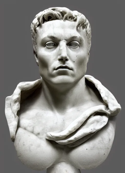 Prompt: photo of a marble bust sculpture of elon musk as a cyclops from ancient greece by michelangelo