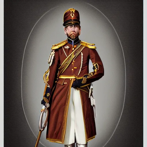 Prompt: man wearing a 19th century ceremonial officers uniform, intricate, elegant, highly detailed, digital painting, artstation, concept art, matte, sharp focus, illustration