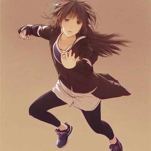 Prompt: a girl is running, sport clothing, kaze ga tsuyoku fuiteiru, anime style, brown short hair, hair down, symmetrical facial features, from arknights, hyper realistic, rule of thirds, extreme detail, detailed 4 k drawing, trending pixiv, realistic lighting, by alphonse mucha, greg rutkowski, shoulder eyes, backlit