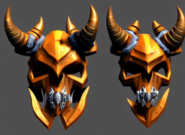 Image similar to horned skull mask, stylized stl, 3 d render, activision blizzard style, hearthstone style, darksiders art style