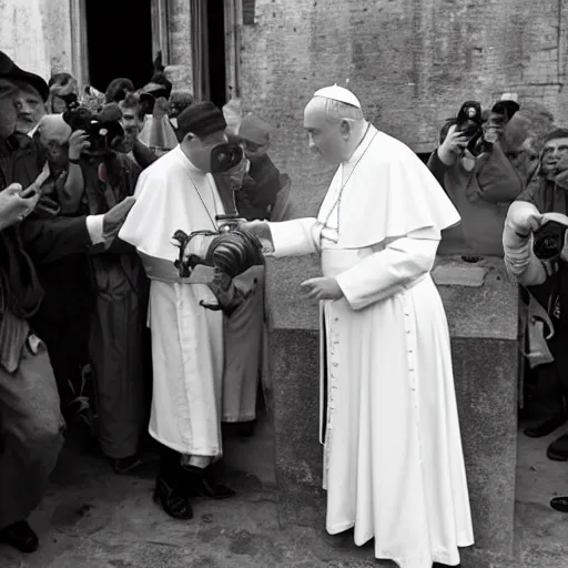 Prompt: photojournalism, the popes hand turn into sausages