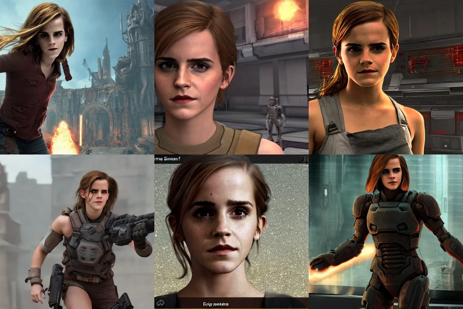 Prompt: Screenshot of Emma Watson in DOOM