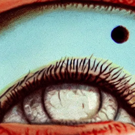 Image similar to closeup of eye with the earth inside pupil, wes anderson art