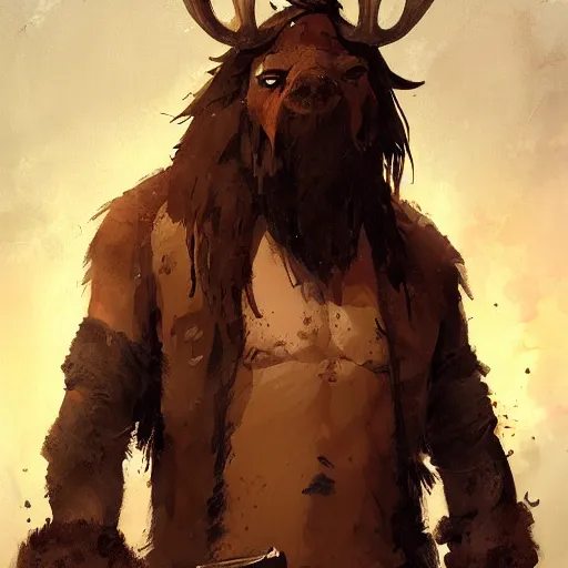 Prompt: hairy pirate with moose head by greg rutkowski