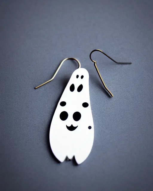 Image similar to cute funny ghost, 2 d lasercut earrings, retro minimalistic clean, concept art, trending on artstation, trending on deviantart