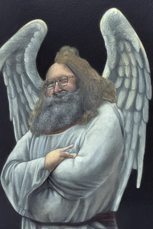 gabe newell as an angel, 4k, photograph, holy, Stable Diffusion