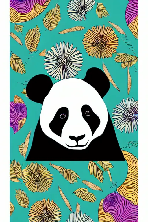 Image similar to minimalist boho style art of a colorful panda, illustration, vector art