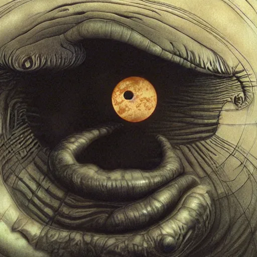 Image similar to the eclipse from berserk, creepy, melting, since, horror, art by wayne barlowe, giger, artgerm