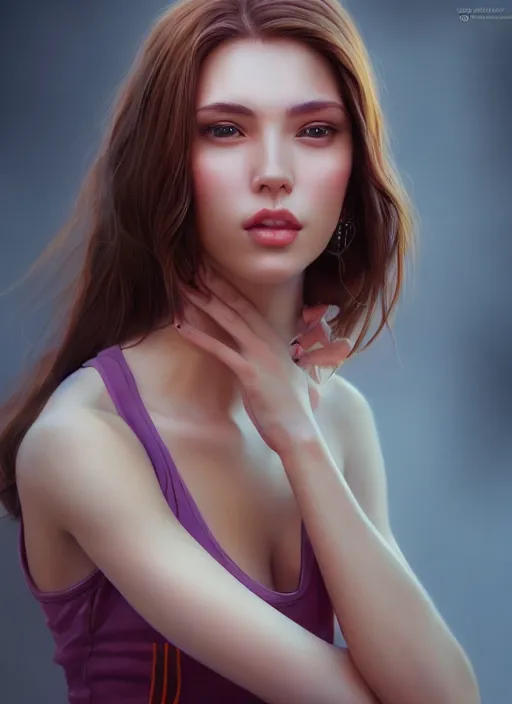 Image similar to photo of a gorgeous young woman in the style of stefan kostic, realistic, sharp focus, 8 k high definition, insanely detailed, intricate, elegant, art by stanley lau and artgerm