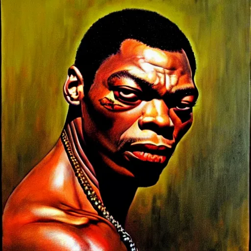 Image similar to portrait of fela kuti by frank frazetta, very detailed, 4 k