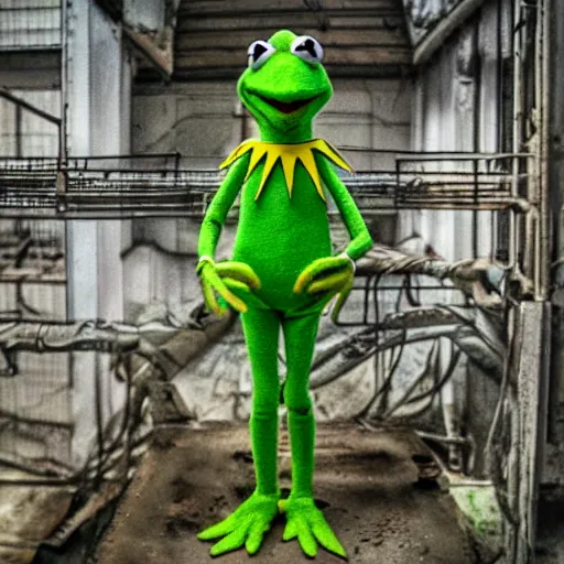 Image similar to kermit the frog at chernobyl reactor 4