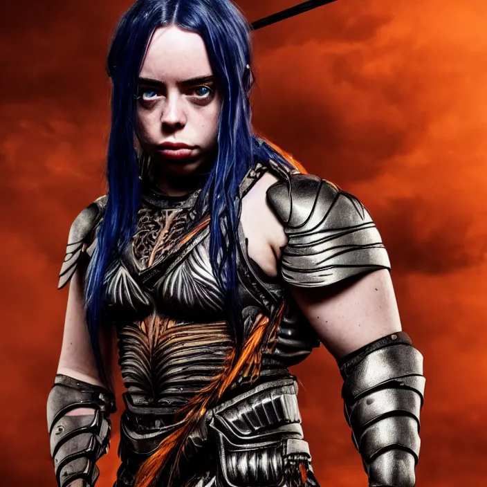 Prompt: full length photo of billie eilish as an muscular amazon warrior, highly detailed, 4 k, hdr, smooth, sharp focus, high resolution, award - winning photo