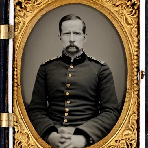 Image similar to civil war photograph of joe biden in uniform, portrait, daguerrotype