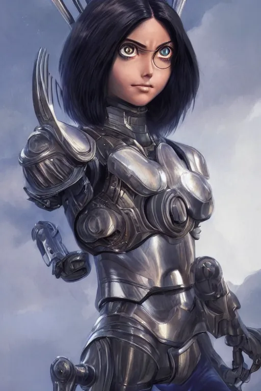 Image similar to battle angel alita, d & d, fantasy, portrait, highly detailed, headshot, digital painting, trending on artstation, concept art, sharp focus, illustration, art by artgerm and greg rutkowski and magali villeneuve