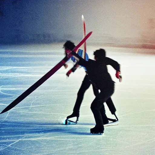 Prompt: sword fight on ice blurred motion beautiful detailed elegant