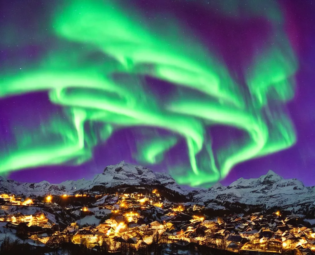 Image similar to Switzerland beautiful with northern lights in the sky astounding