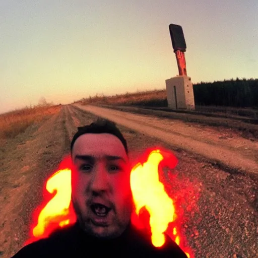 Image similar to selfie, radiation eats a ukrainian alive selfie a second before death, against the backdrop of a huge nuclear explosion from which the skin has already burned to the bone