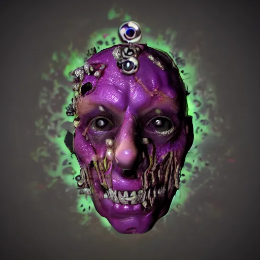 Prompt: zombified purple human with jewels in his skin. portrait by blinx. 4 k octane render.