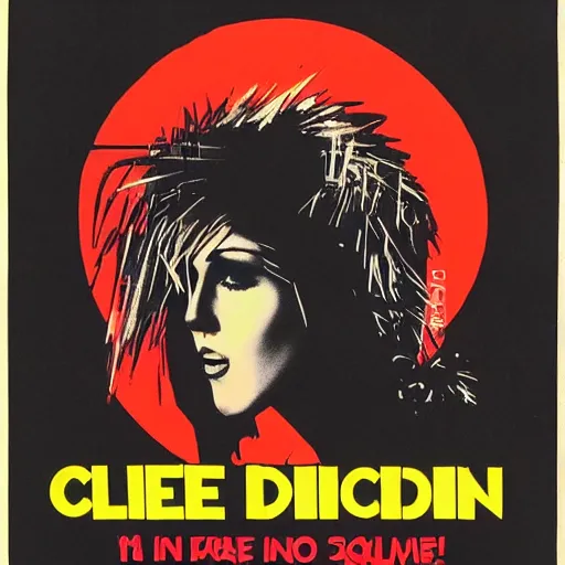 Prompt: 1 9 8 5 punk concert poster for celine dion