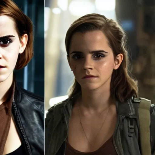 Prompt: emma watson starring in the terminator movie as terminator