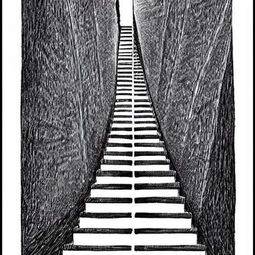 Image similar to ink drawing of an infinite staircase drawn by junji ito