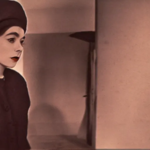 Prompt: still from a masterpiece 1 9 6 0 s french art film, very beautiful and elegant girl in beret with large eyebrows with an angry expression while talking to a man, moody lighting, viewed from afar, cinematic shot, the movie is in color