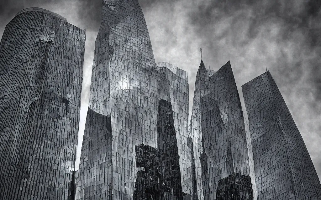 Image similar to ominous headquarters of an evil corporation, by wes jones