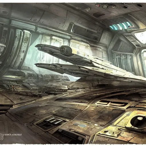 Prompt: concept art prometheus, millennium falcon from star wars in ancient alien junkyard - n 5